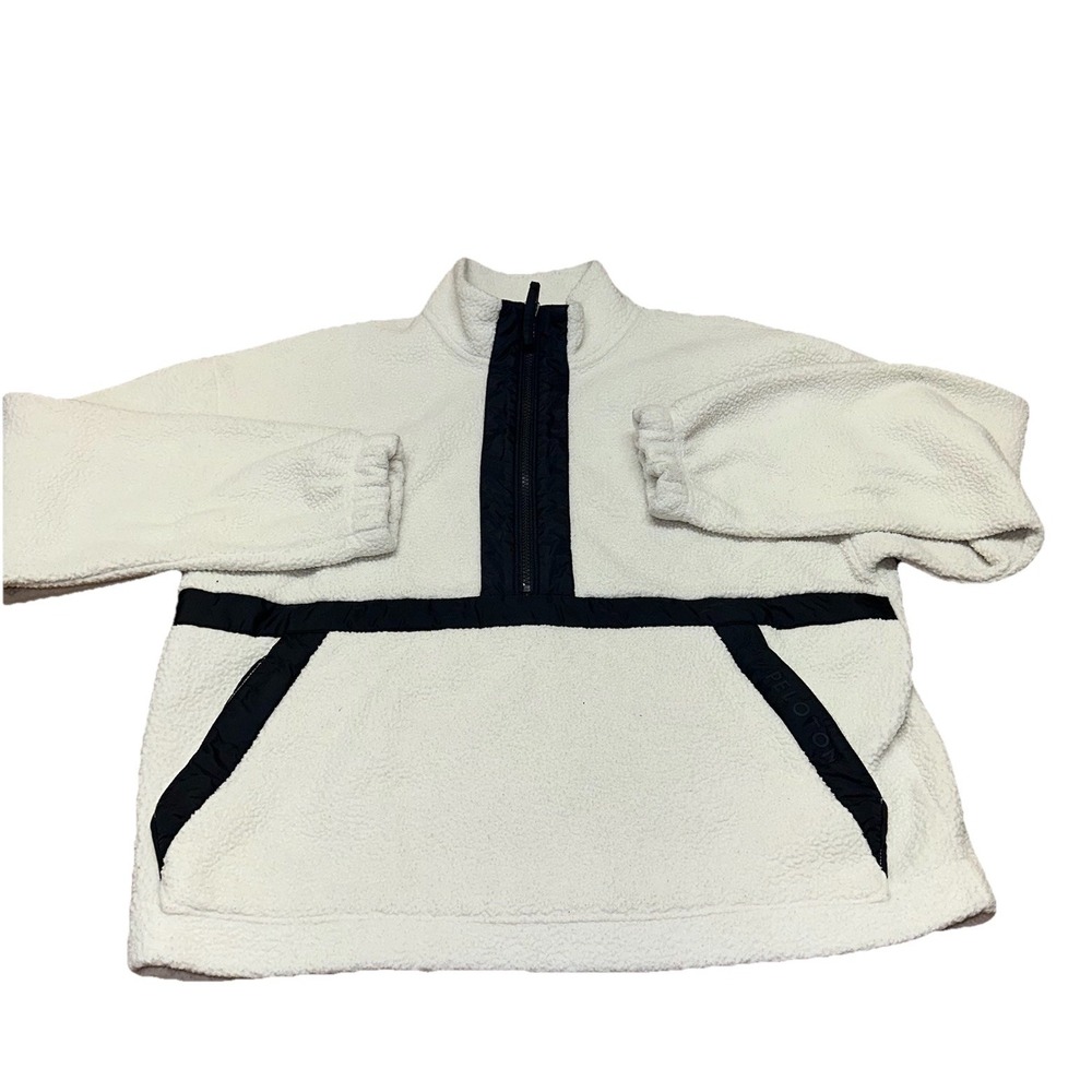 Peloton Ivory Half Zip Up Pullover‎ Sherpa Sweatshirt Pockets Athletic Women's M